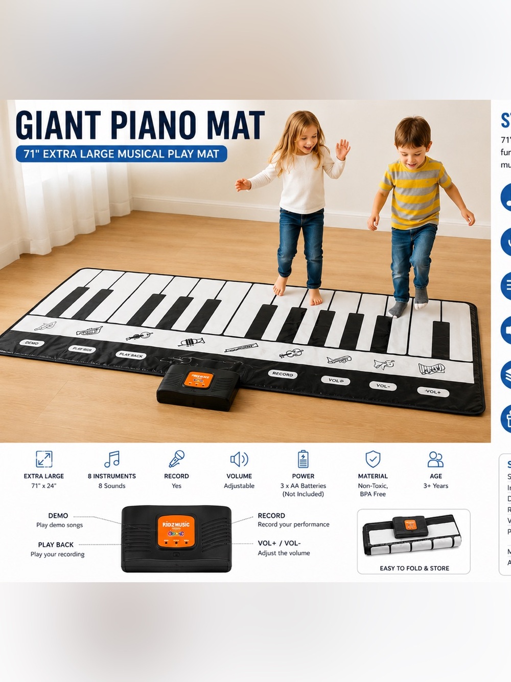Giant Piano Mat with Musical Instrument Icons
